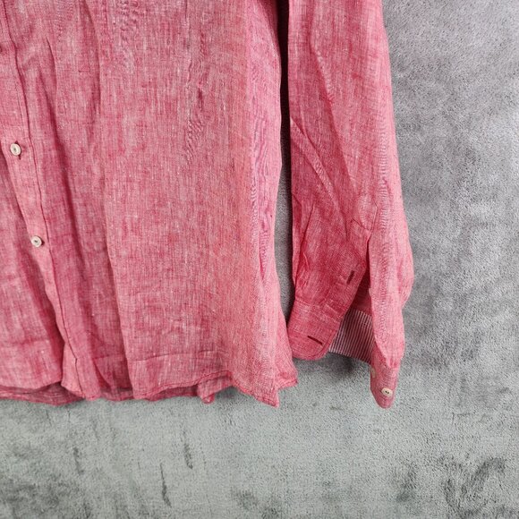 Mens Red Phil & Shark Yachting Shirt Button-Up 100% Linen Long Sleeve Size L - Picture 5 of 11